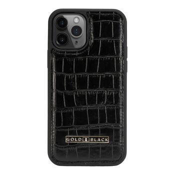 Étui en cuir pour iPhone 12/12 Pro avec embossage croco noir 1