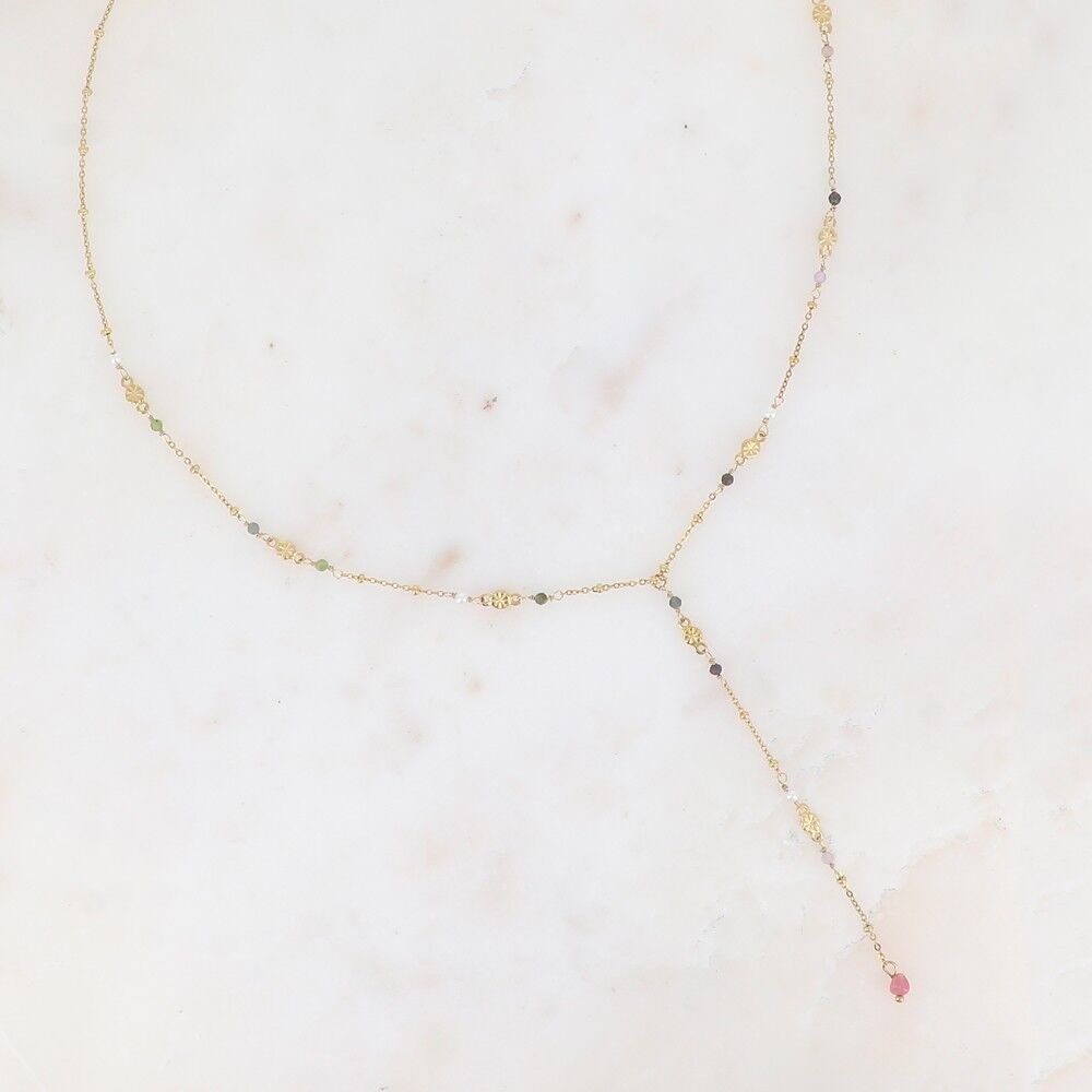 Collana a Y - pezzi rotondi con stelle incise e pietre naturali