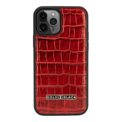 Etui cuir iPhone 12/12 Pro embossé croco rouge