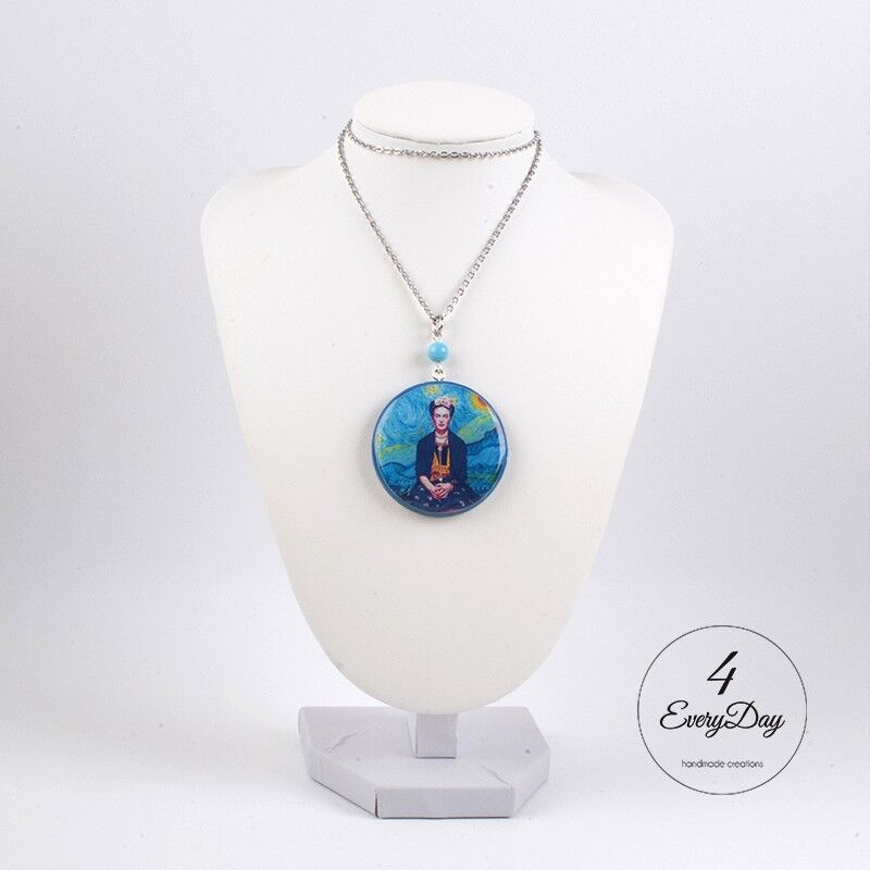 Medaglione in legno Frida Kahlo e Notte stellata