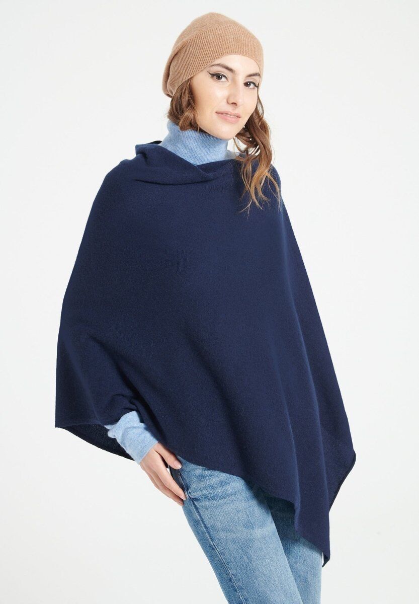 Poncho de mujer de cachemir azul marino - LILLY 9