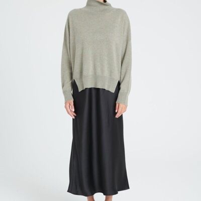 Maglione a collo alto da donna in cashmere color kaki tortora erica - ZAYA 13