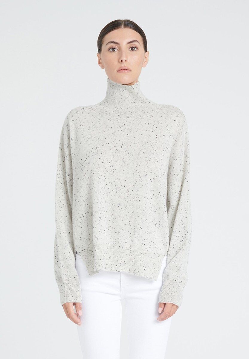 Damen-Pullover aus weißem Kaschmir mit Stehkragen und schwarzen Nähten – ZAYA 13