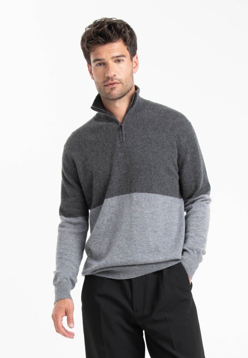 Anthrazitgrau/mausgrauer Kaschmir-Truckerpullover für Herren – GABI 2