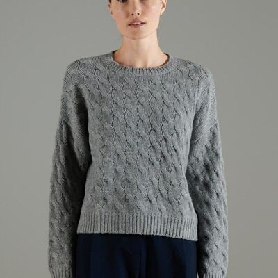 Pull col rond cachemire 10 fils gris clair femme - NAMI 5