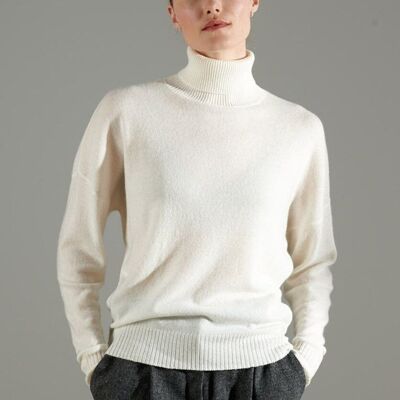 Pull col roulé cachemire blanc écru femme - NAMI 7