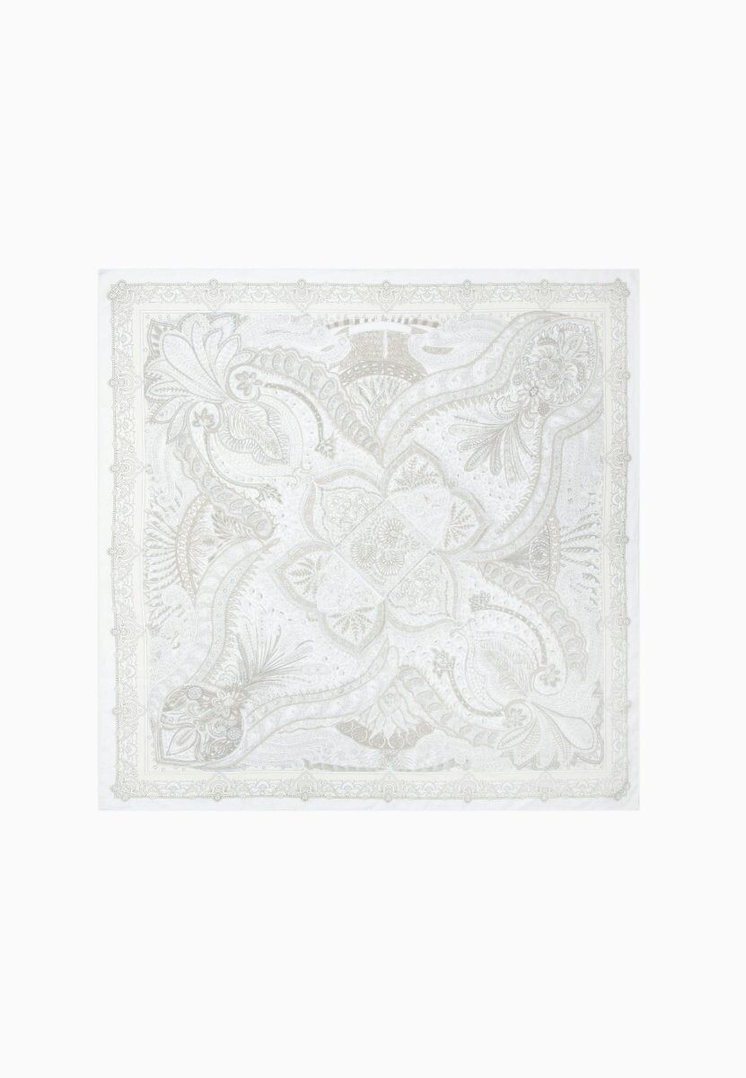 Fular blanco crudo/gris de seda y algodón - UNI 16