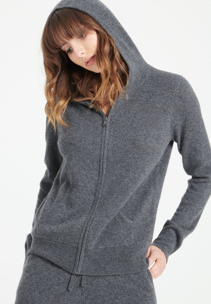 Anthrazitgrauer Kaschmir-Hoodie für Damen - LILLY 8