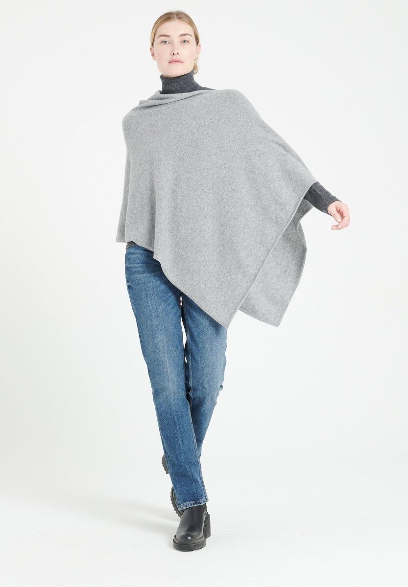 Poncho de cashmere gris claro para mujer - LILLY 9