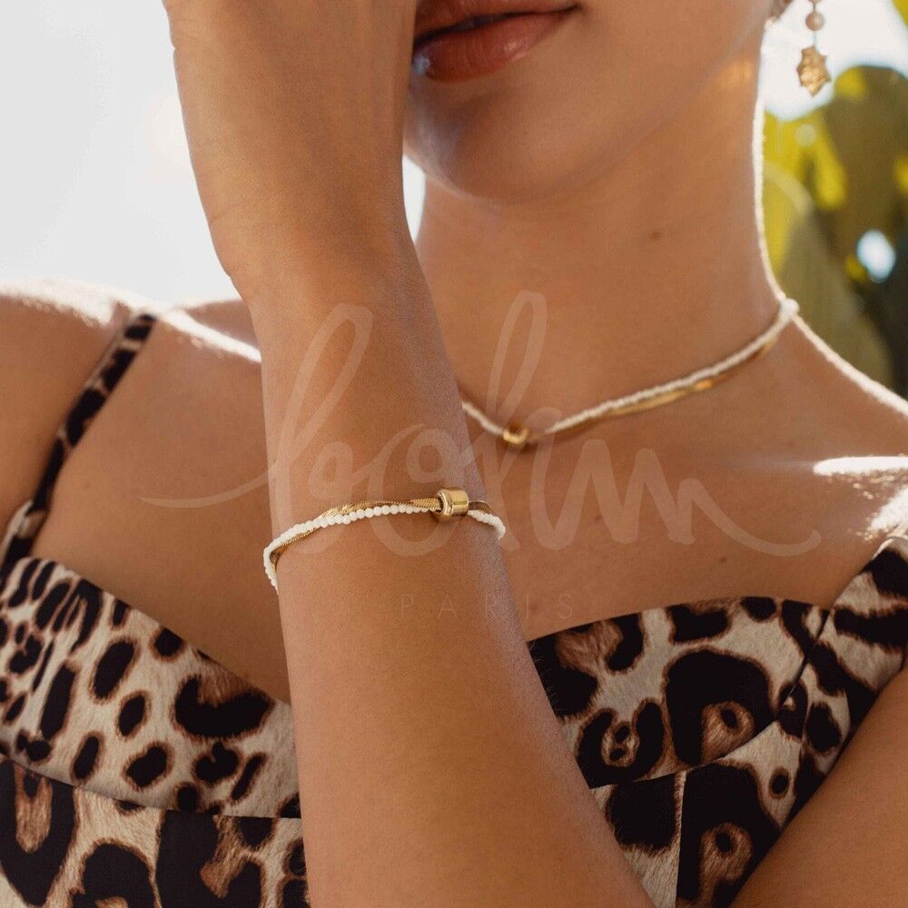 Adelya-Armband – 2 Reihen, Spiegelgeflecht, Kordel mit Glaspaste und Zylinder