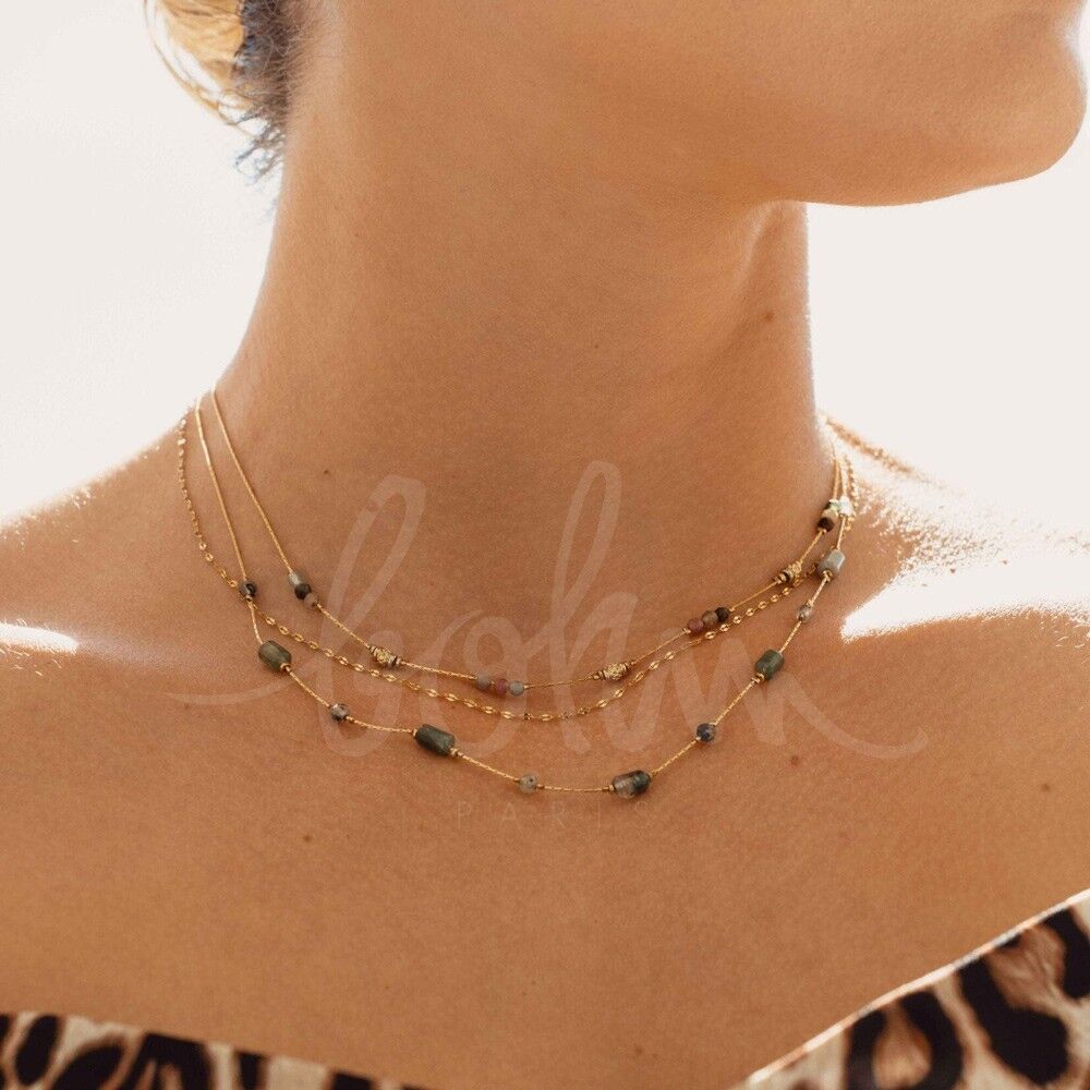 Jamila-Halskette – 3 Glieder, Kaffee und Schlange mit natürlichen Zylindersteinen