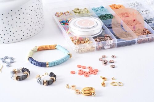 Kit mix de perles heishi vert caramel, Coffret et kit pour création de bijoux fantaisie, x1 G9997
