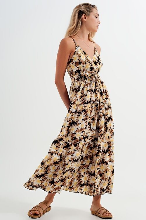Maxi dress with wrap front detail in yellow floral