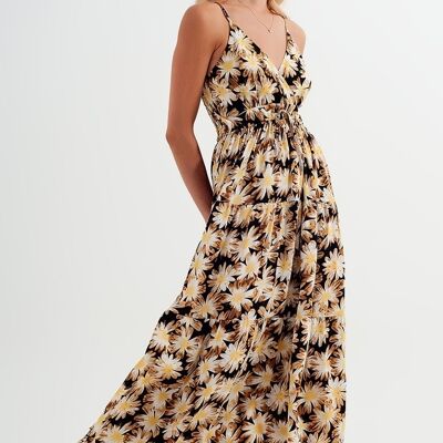 Maxi dress with wrap front detail in yellow floral