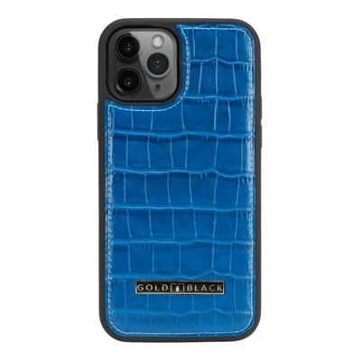 iPhone 12 / 12 Pro Lederhülle Croco-Prägung Blau