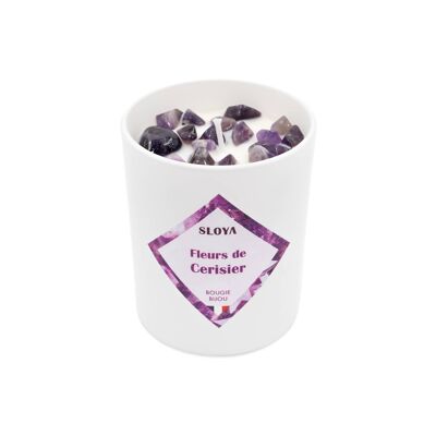 Vela joya piedra amatista - fragancia Flor de Cerezo
