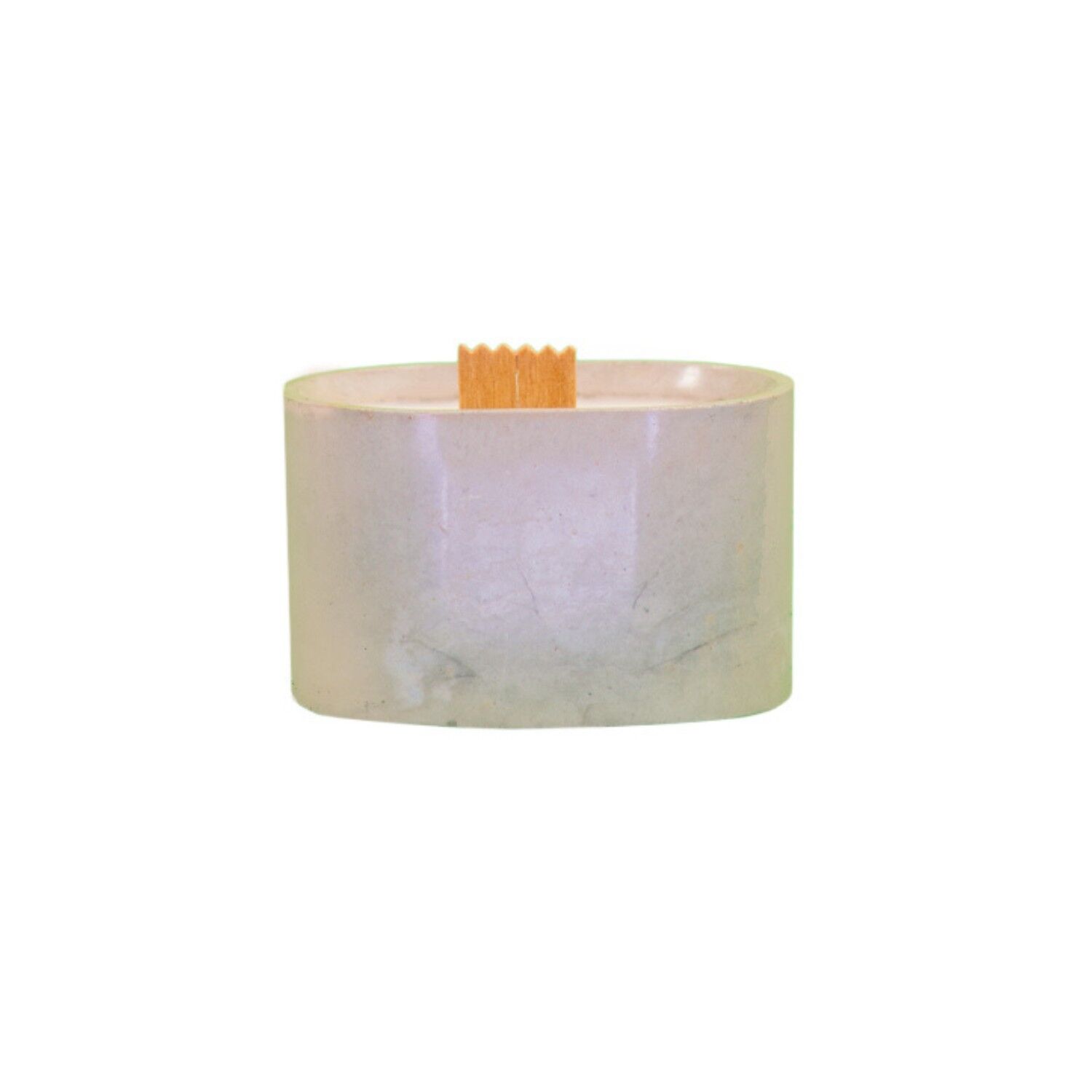 Duftkerze aus grauem Beton – Ovale Form – Baumwollblume