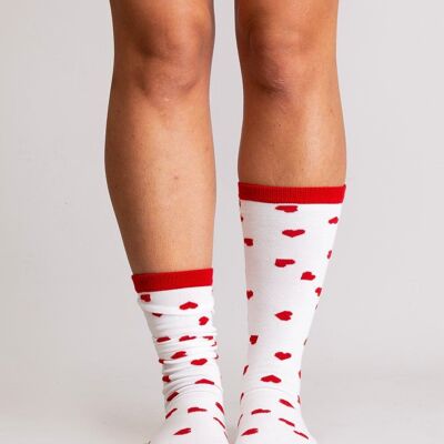 BIBI White Socks Red Hearts