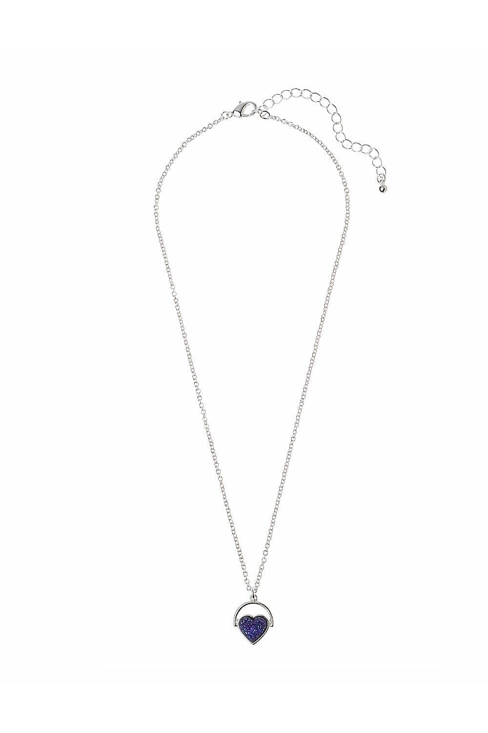 Collar de cadena de eslabones de plata con colgante de corazón de drusa