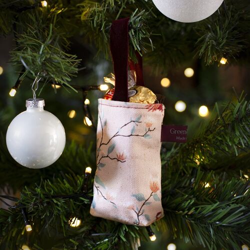 Christmas Tree Hanging Pouch in Parus Pink Birds (pack of 3)