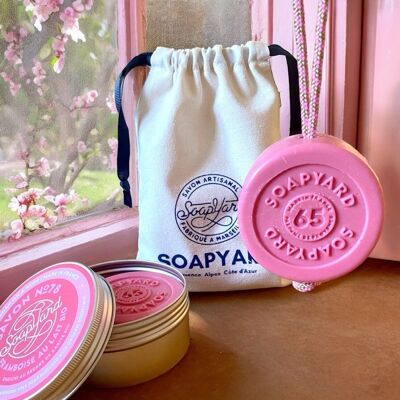 Barre de savon à la framboise et au lait | Cordon amovible et boîte de voyage de 140 g