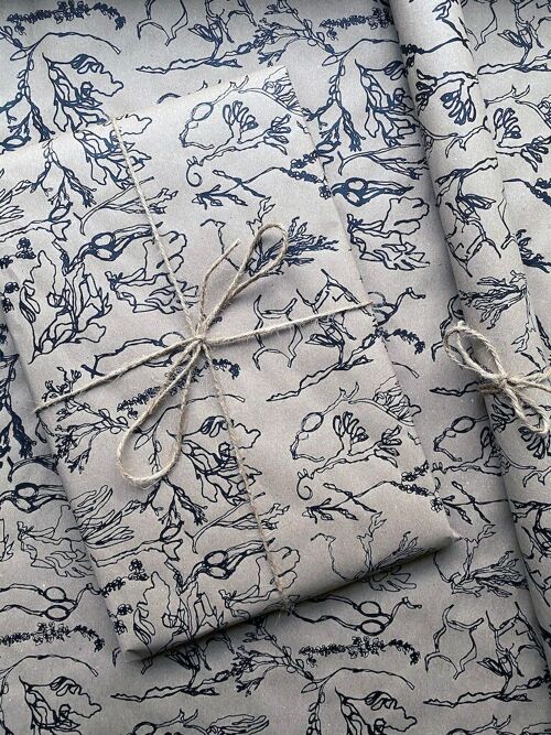 Seaweed wrapping paper. Hand Printed on 100% recycled paper