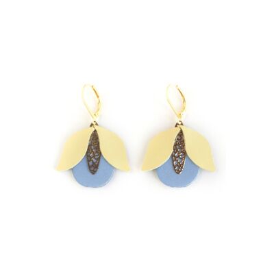 Pendientes Bourgeon - cuero azul y amarillo