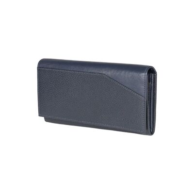 RB12129D | Damenbrieftasche aus echtem Vollnarbenleder, Dollar/helle Narbung. Blaue Farbe. RFID-Schutz. Maße geschlossen: 18,5 x 10 x 3 cm. Verpackung: Geschenkbox mit Boden/Deckel