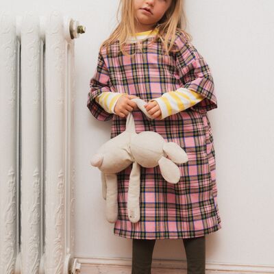 Vestido rosa de cuadros para niña, hecho en Francia.