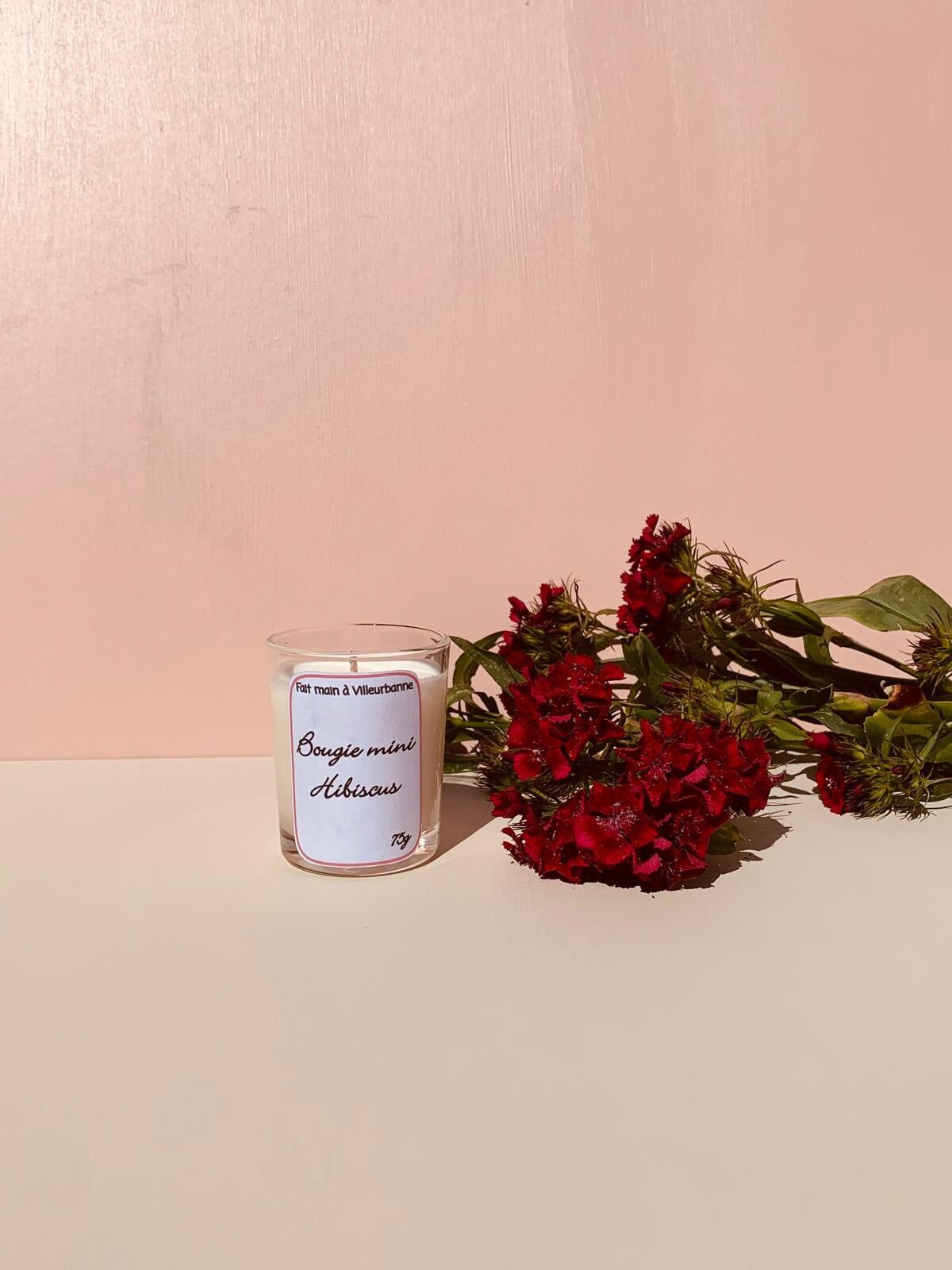 Mini candela all'ibisco - 70 g, fatta a mano