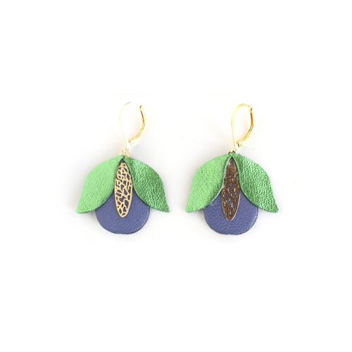 Boucles d'oreilles Bourgeon - cuir vert et bleu