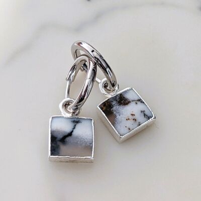 Boucles d'oreilles créoles carrées en agate dendritique