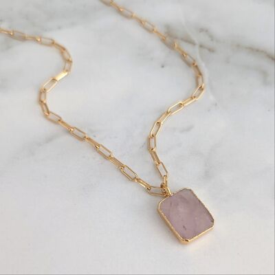 Collana in quarzo rosa rettangolare