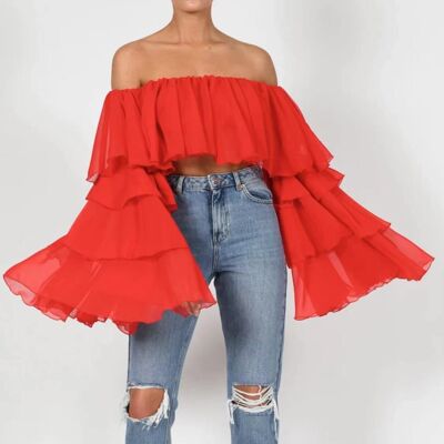 Off-the-shoulder crop top with long sleeves