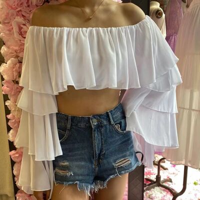 Off-the-shoulder crop top with long sleeves