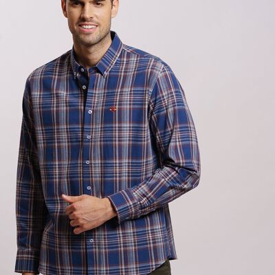 Chemise à carreaux bleu beige