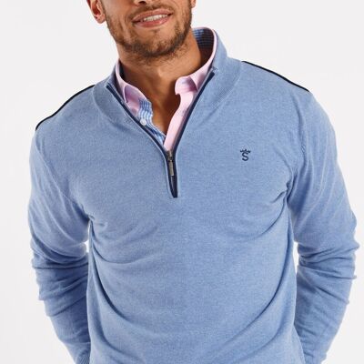 Pull zippé bleu