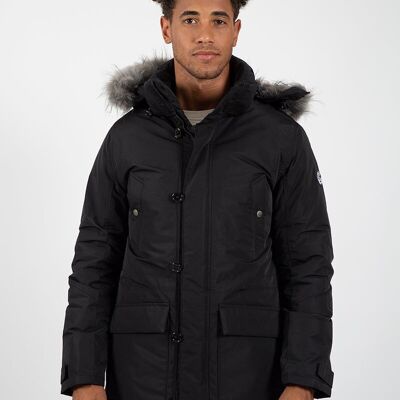 Parka noire avec capuche en fourrure amovible