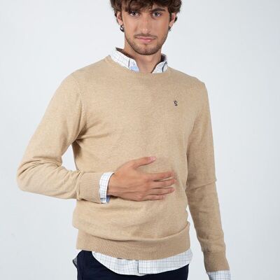 Pull Col Rond Beige