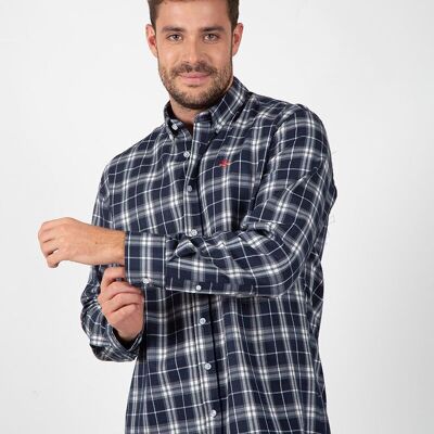 Chemise à carreaux bleu marine et tons gris