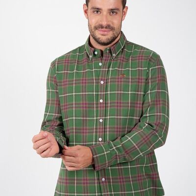 Chemise à carreaux kaki et grenat