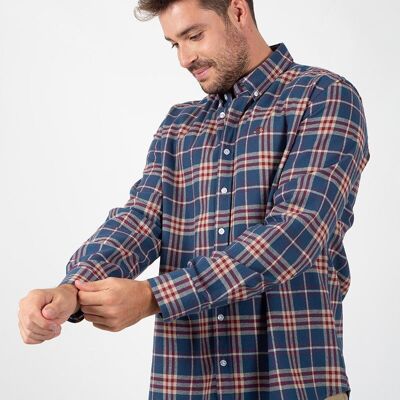 Chemise à carreaux bleu marine et marron