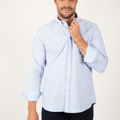 Chemise Oxford à rayures bleu clair
