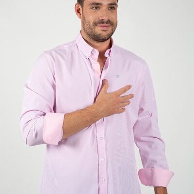 Chemise rose à mini rayures