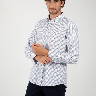 Chemise à carreaux bleu et corail