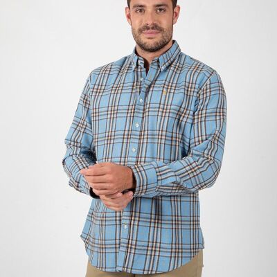 Chemise à carreaux bleu clair et marron