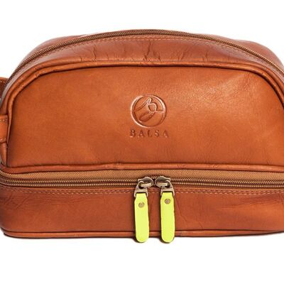 Toiletry bag with compartment Cognac