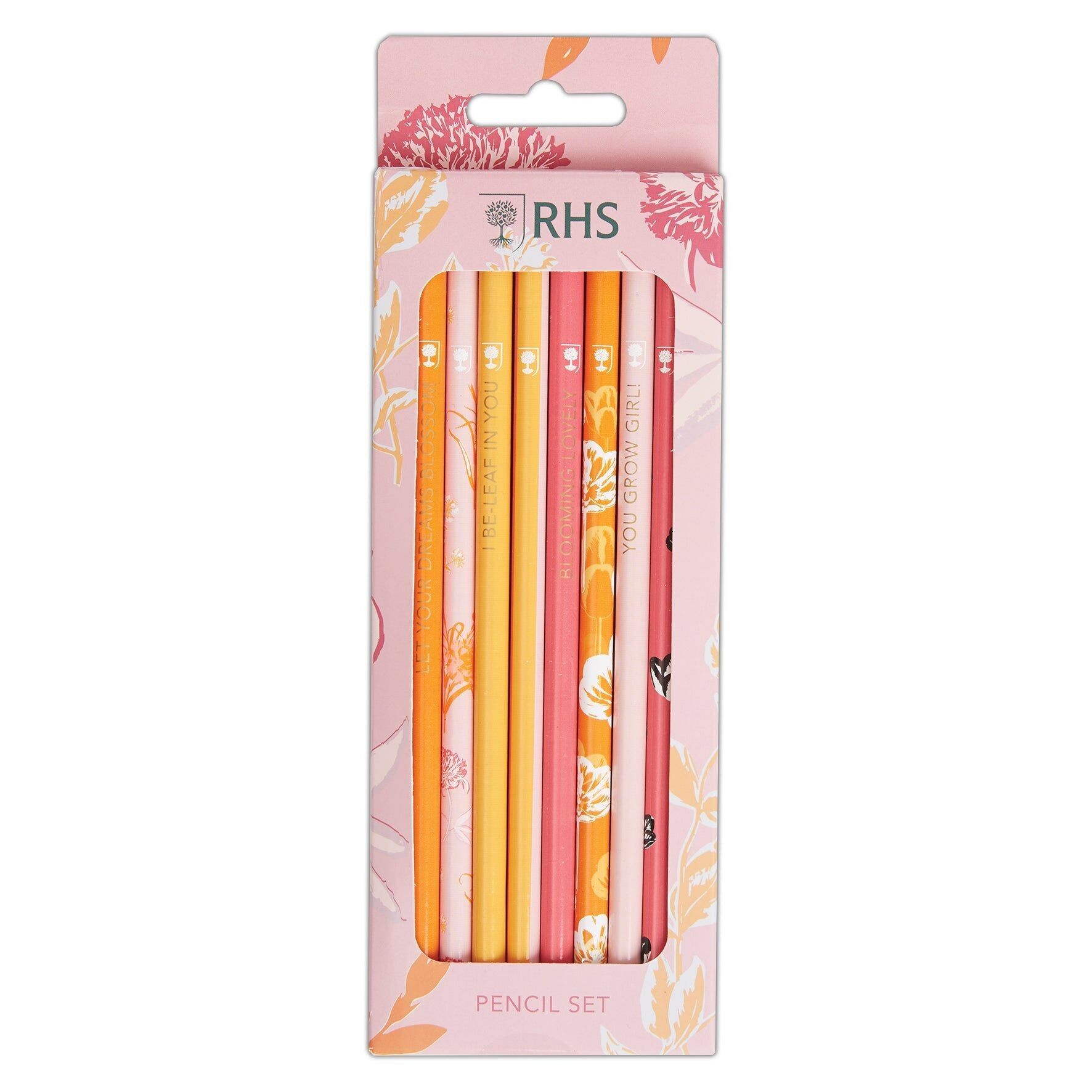 RHS The Royal Horticultural Society Bleistiftpackung, kräftige Blumenmuster, 8er-Pack, mehrfarbig, zum Zeichnen, Gestalten und Ausmalen von Büchern