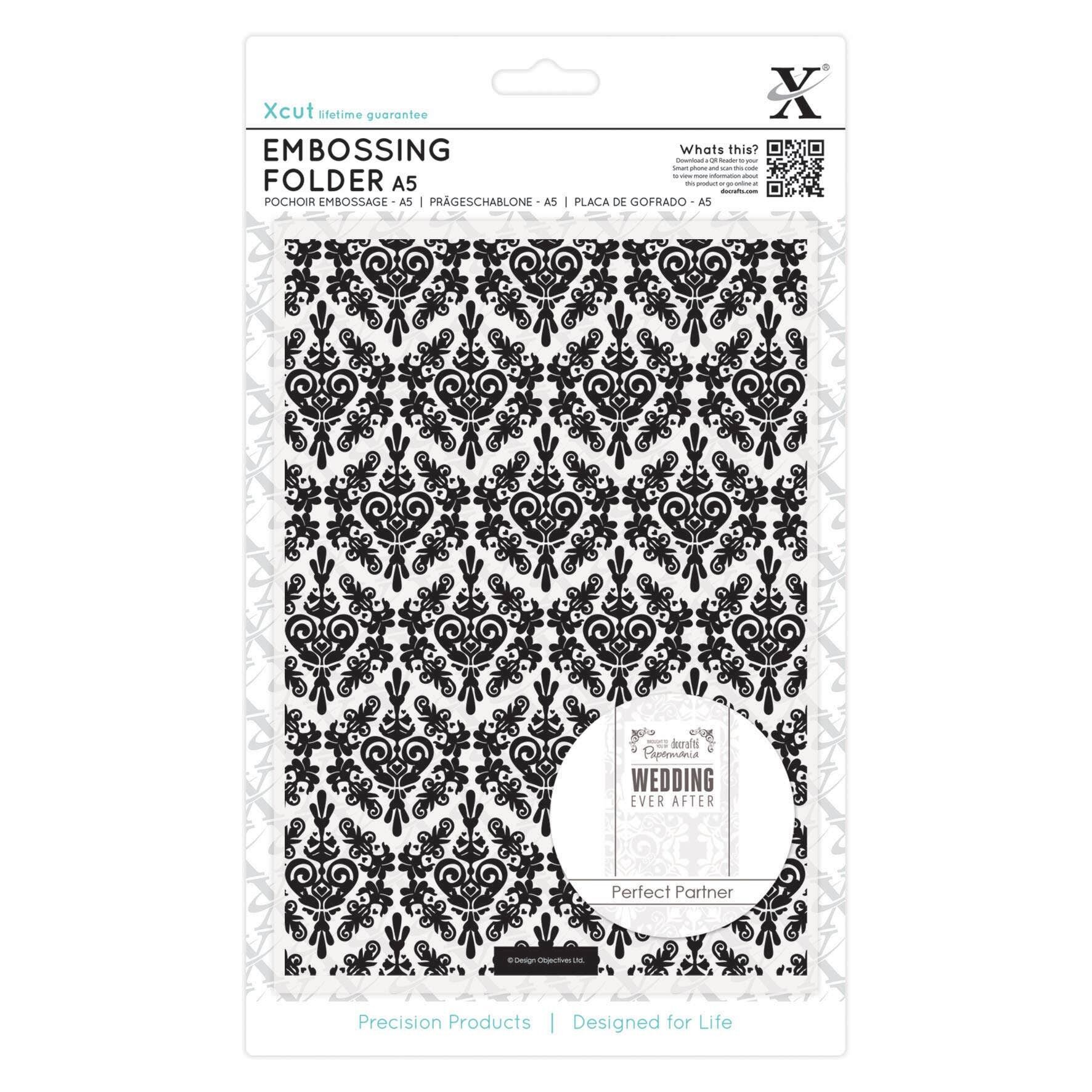 Xcut Wedding Ever After Embossing Folder, Damask Background, White, A5, A Stencil that's ideal for Card Making and a Wedding Card, Decorate your Photo Album and Photo Paper with a DIY Project