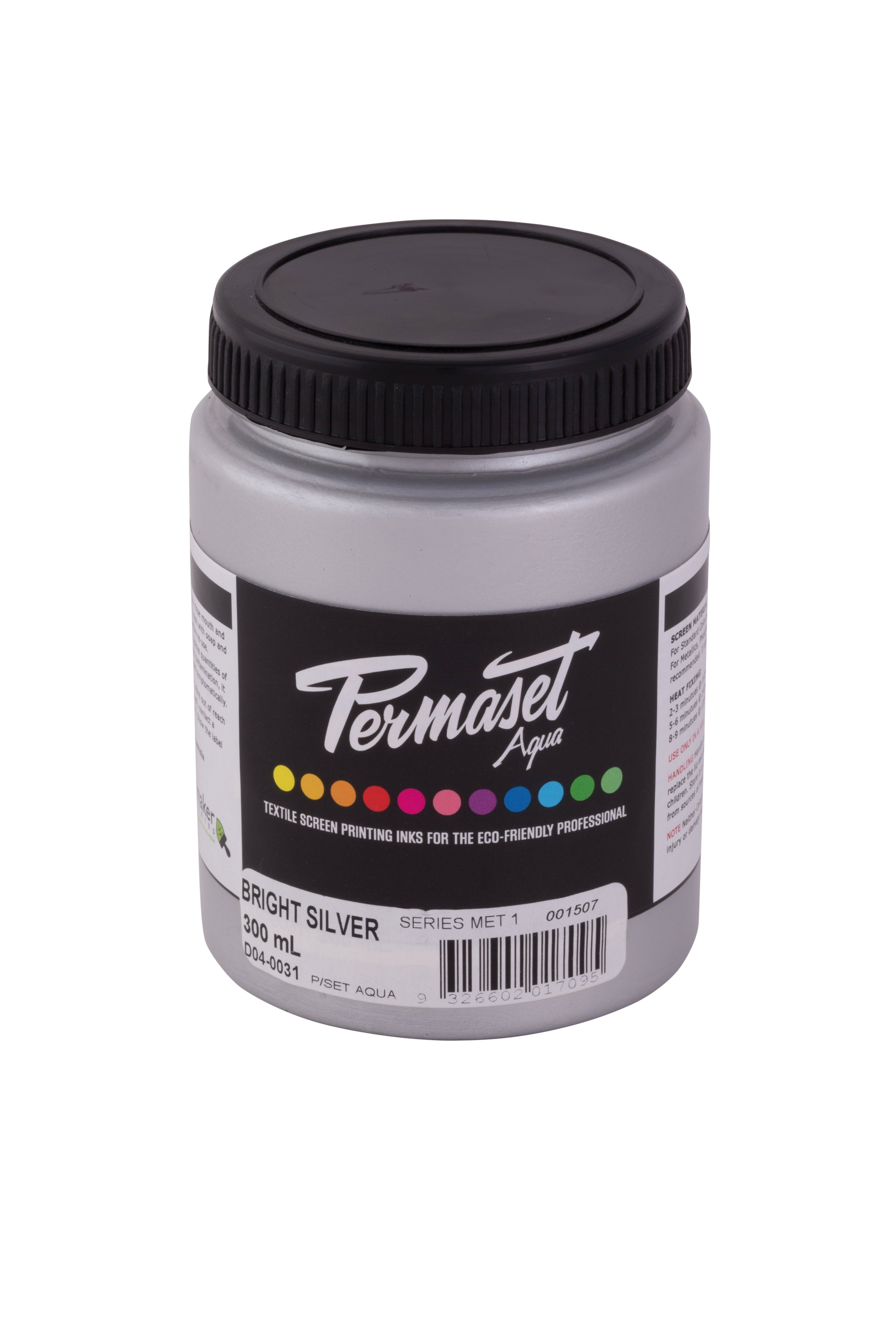 Permaset Aqua Standard 300 ml Argent brillant - Encre de sérigraphie pour tissu - Kit de sérigraphie idéal pour le bureau à domicile, kit de démarrage, peinture pour tissu, encre pour sérigraphie et autres encres pour tissu